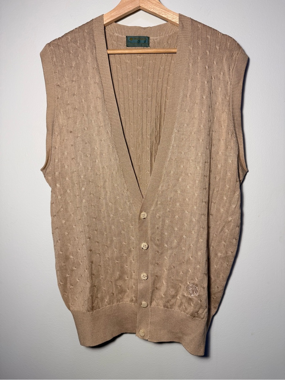 Descente Silk Beige Cable-Knit Button-Front Sweater Vest size L